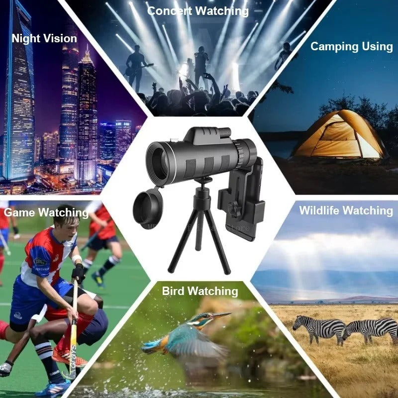 40x60 Compact Monocular for Hiking and Bird Observation with Phone Holder