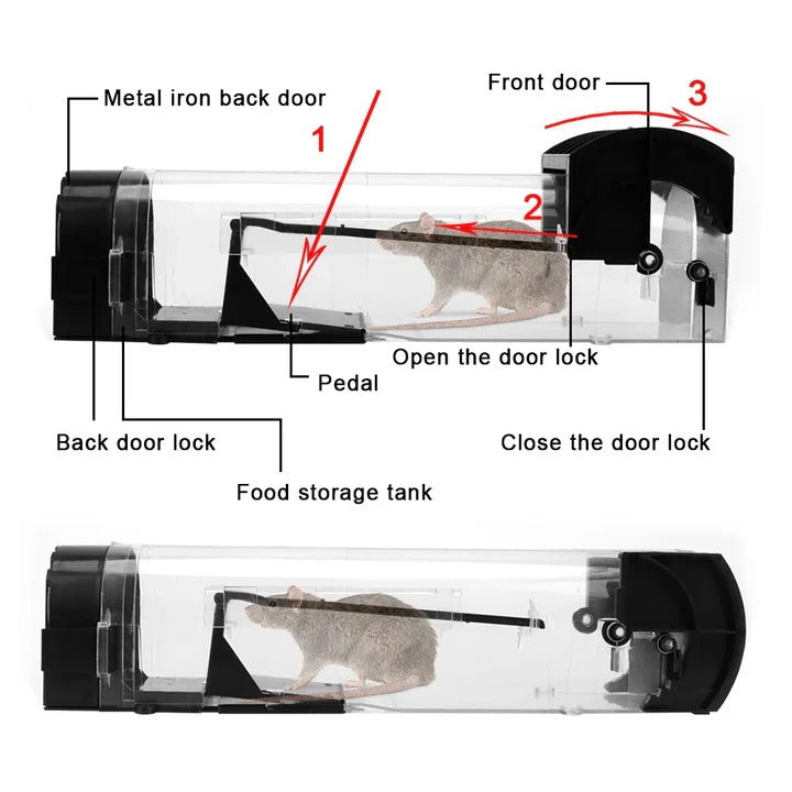 Reusable Mouse Trap for Catch and Release with Self-Locking Door
