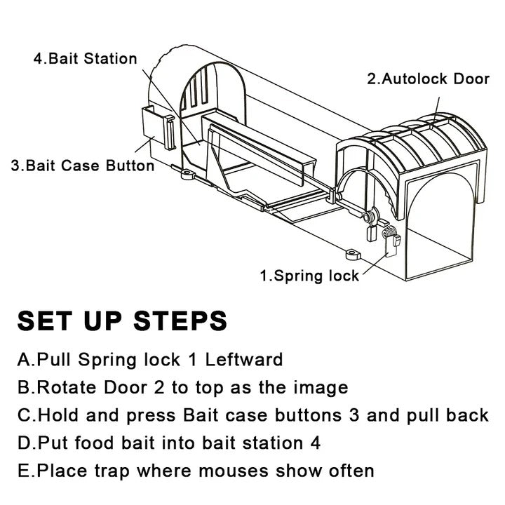 Reusable Mouse Trap for Catch and Release with Self-Locking Door