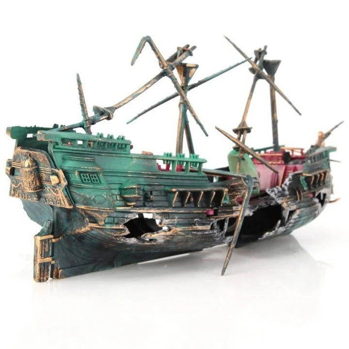 Resin Underwater Boat Ornament with Bubble Flow System for Aquariums