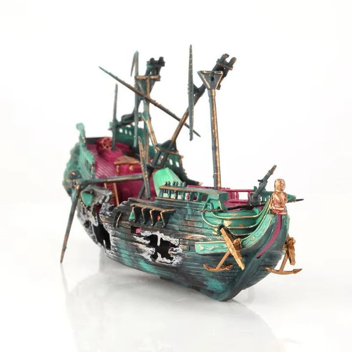 Resin Underwater Boat Ornament with Bubble Flow System for Aquariums