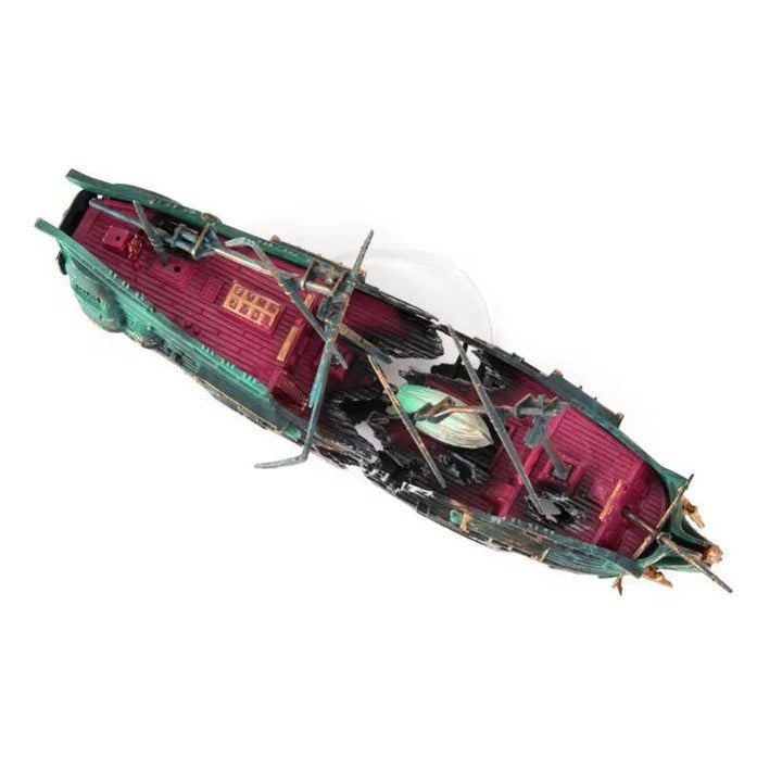 Resin Underwater Boat Ornament with Bubble Flow System for Aquariums