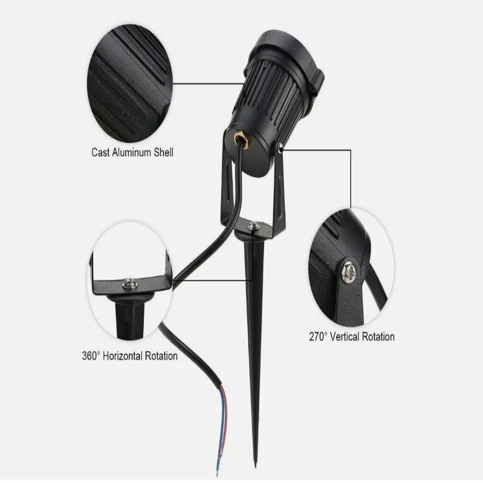10-Pack of 12V LED Garden Spotlights - 270° Adjustable Head, 500 Lumens