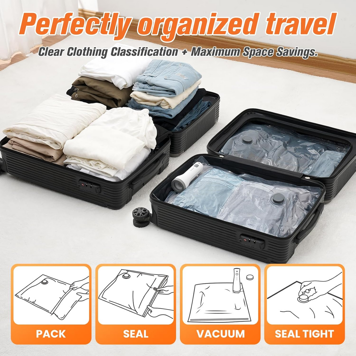 15-Piece Vacuum-Sealed Bag Set with Wireless Pump for Clothes and Bedding