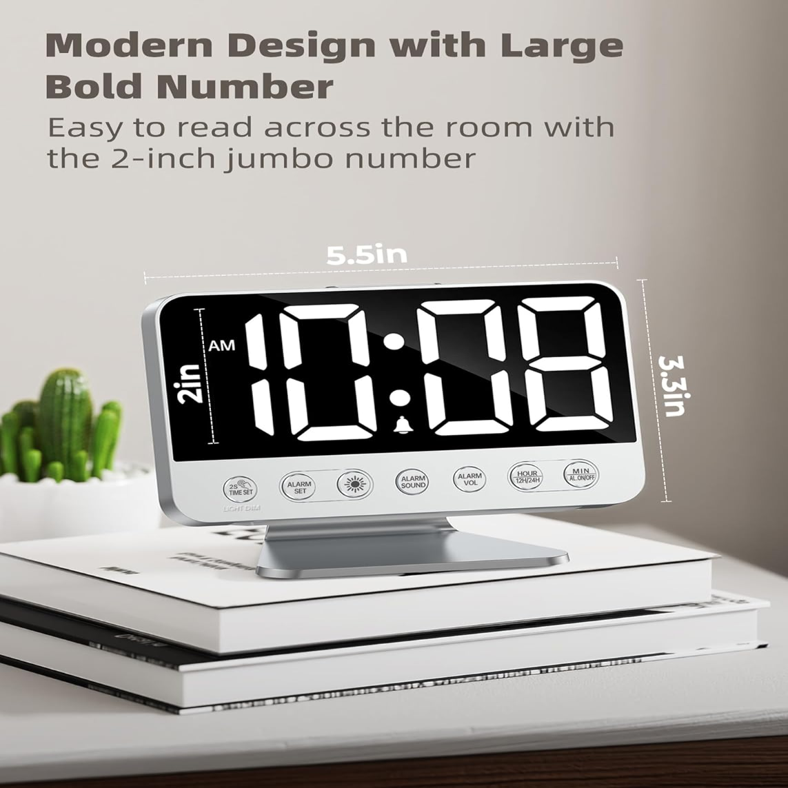 Alarm Clock with USB Charging and 2-Inch Battery Backup Display