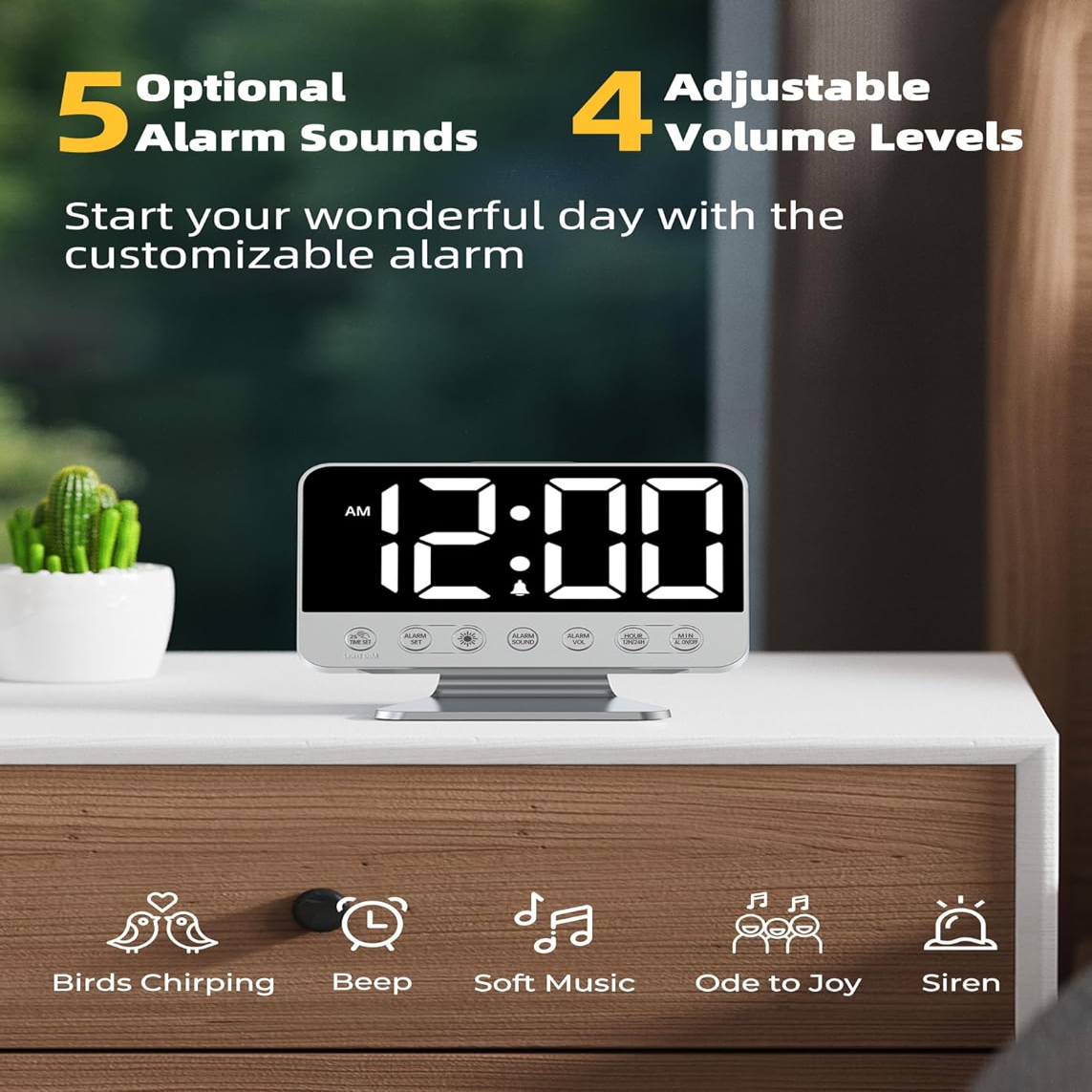 Alarm Clock with USB Charging and 2-Inch Battery Backup Display