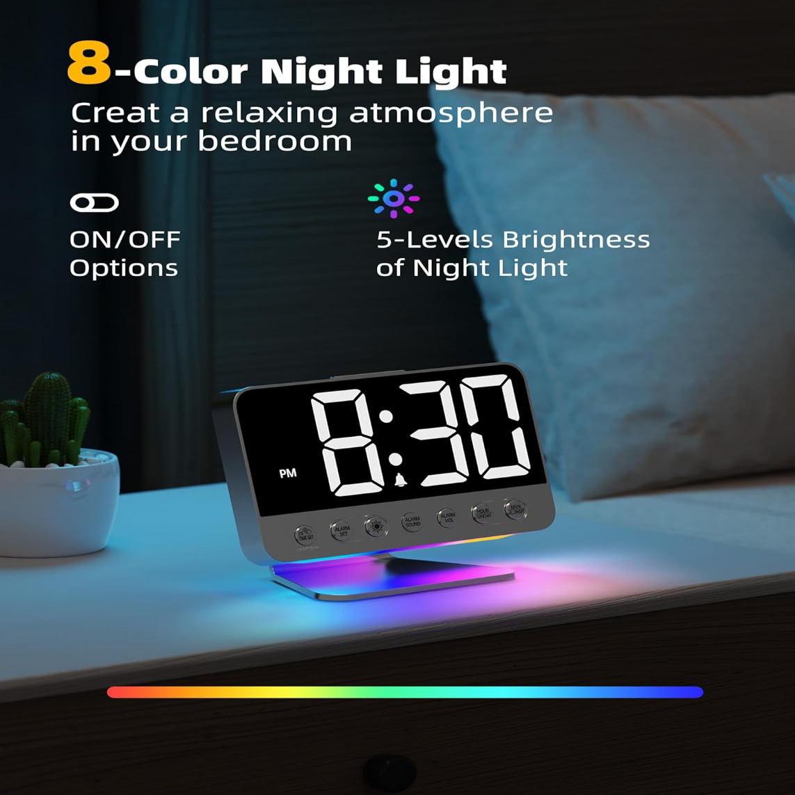 Alarm Clock with USB Charging and 2-Inch Battery Backup Display