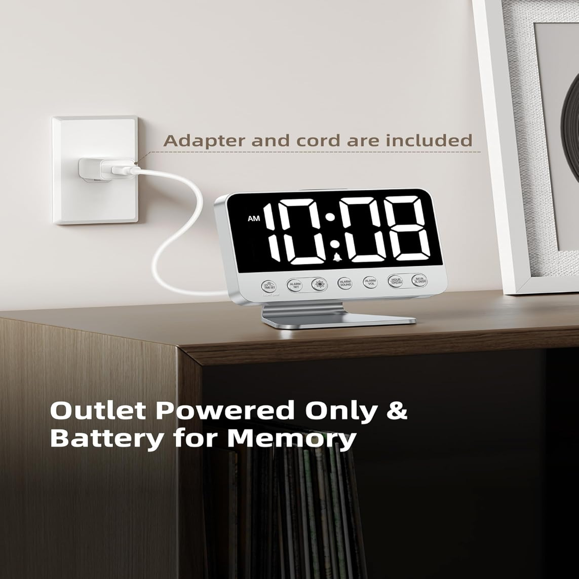 Alarm Clock with USB Charging and 2-Inch Battery Backup Display