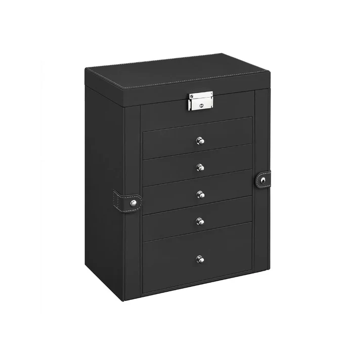 Stacked Six-Tier Jewelry Storage Box with Lock and Integrated Mirror