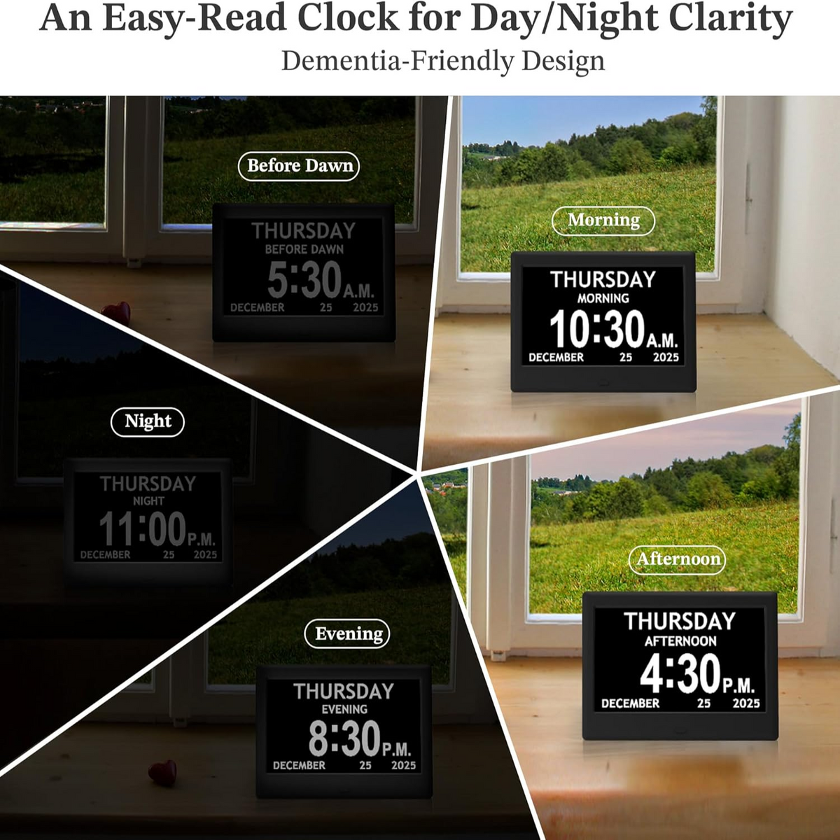Large Display Clock for Daily Routines with Eight Activity Alerts