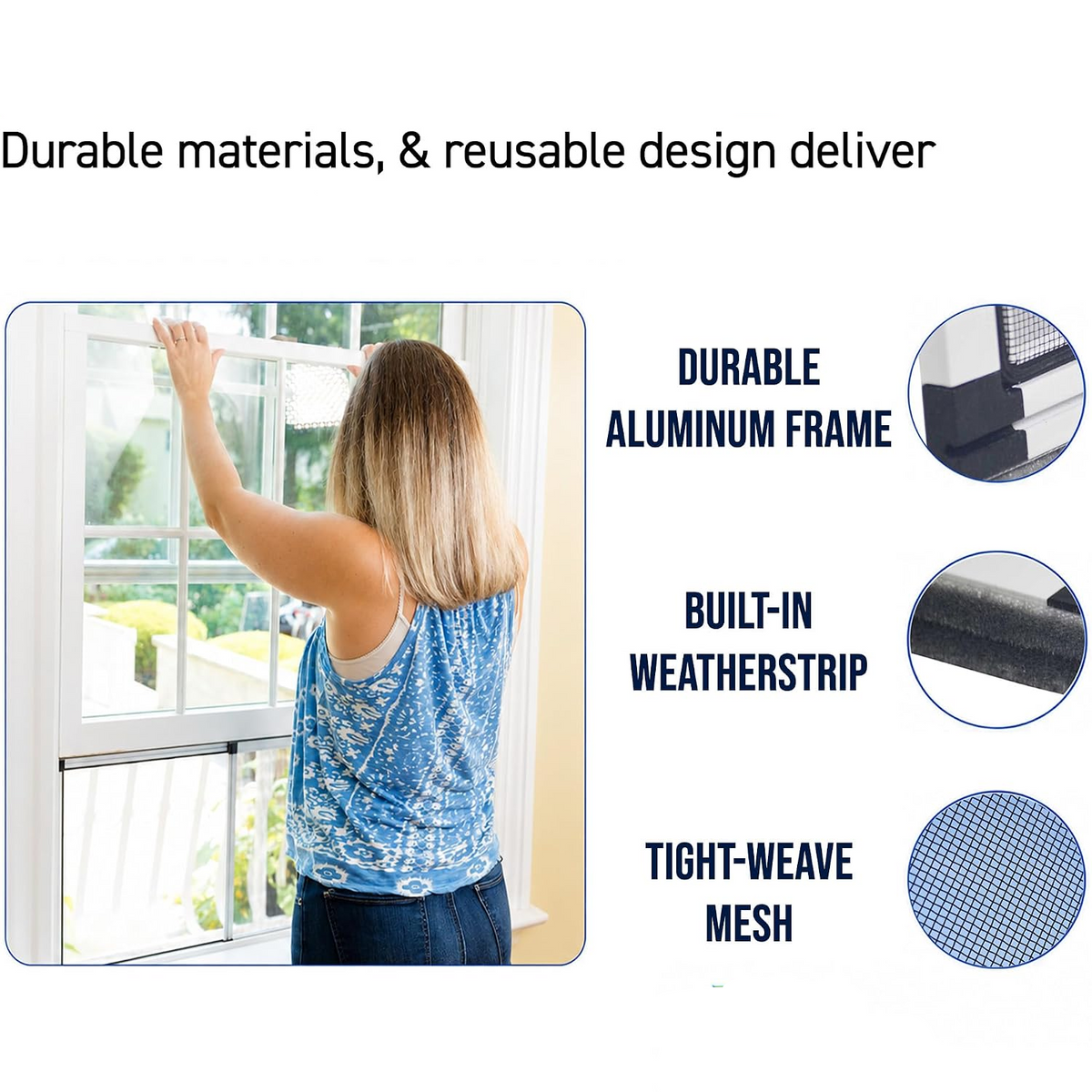 Aluminum Frame Fiberglass Window Screens with Felt Seal – Set of 2