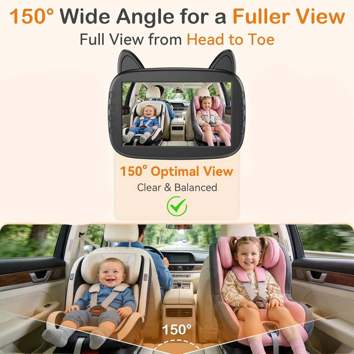 Wide Angle Camera Infant Car Seat Monitor with Infrared Night Vision