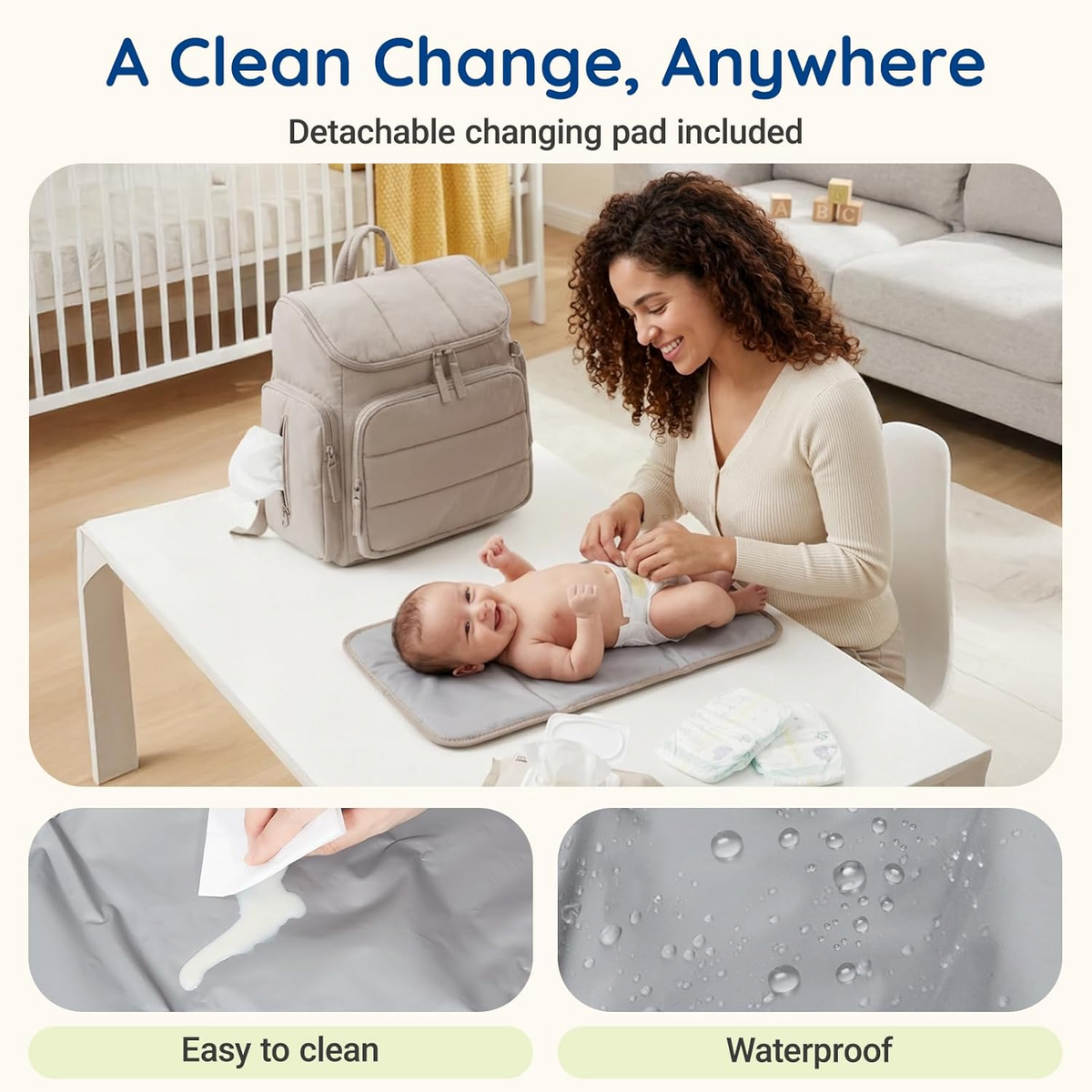Diaper Backpack with Insulated Bottle Compartments and Stroller Clips