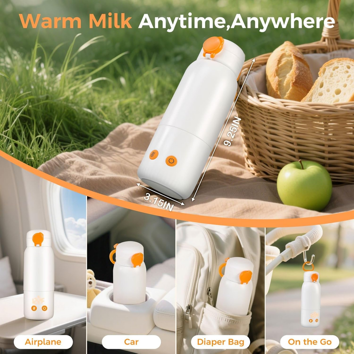 Auto Shutoff Car Bottle Heater with Long Cord for 8oz Bottles