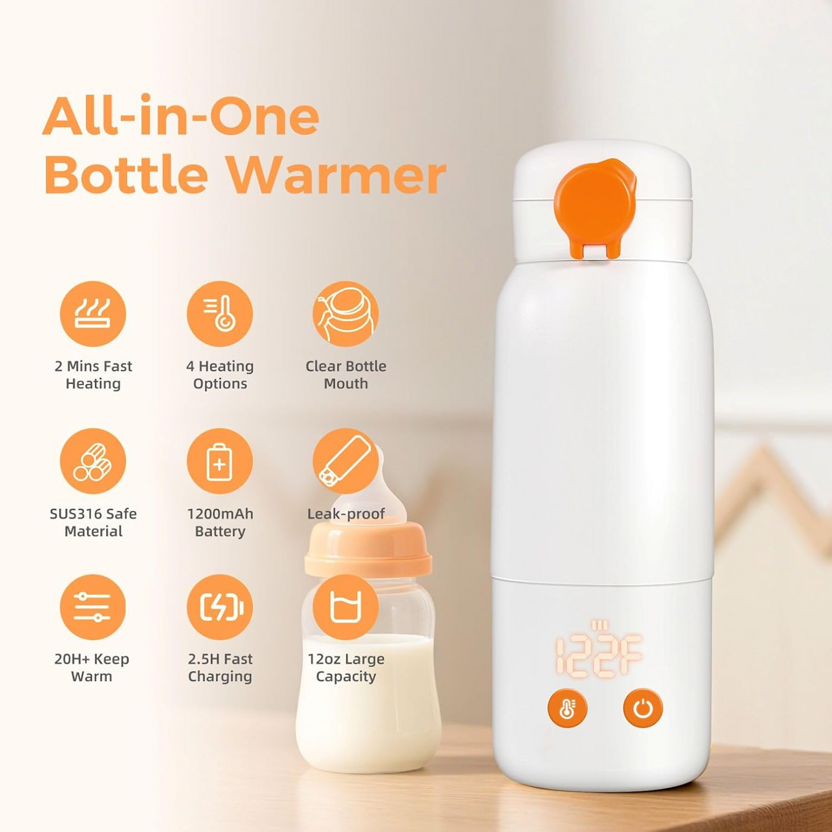 Auto Shutoff Car Bottle Heater with Long Cord for 8oz Bottles