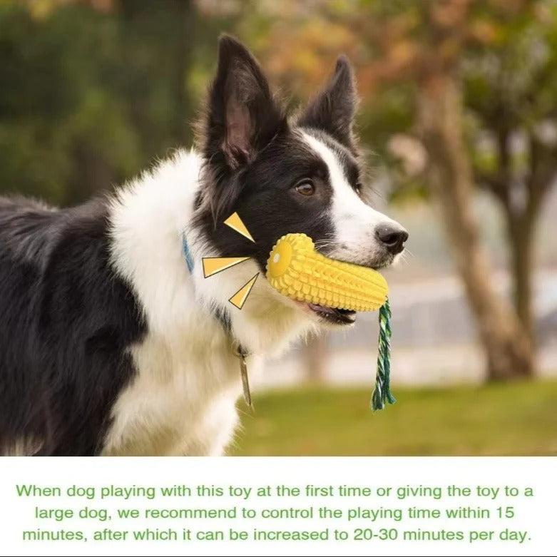 Durable Puppy Chew Toy in Corn Shape with Squeaky Feature