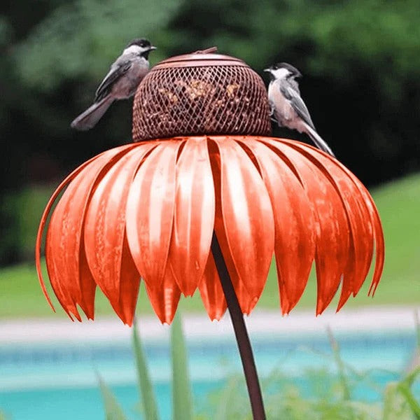 Metal Bird Feeder with Coneflower Design