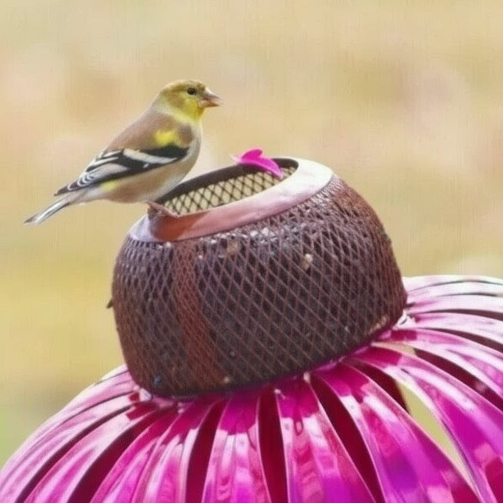 Metal Bird Feeder with Coneflower Design