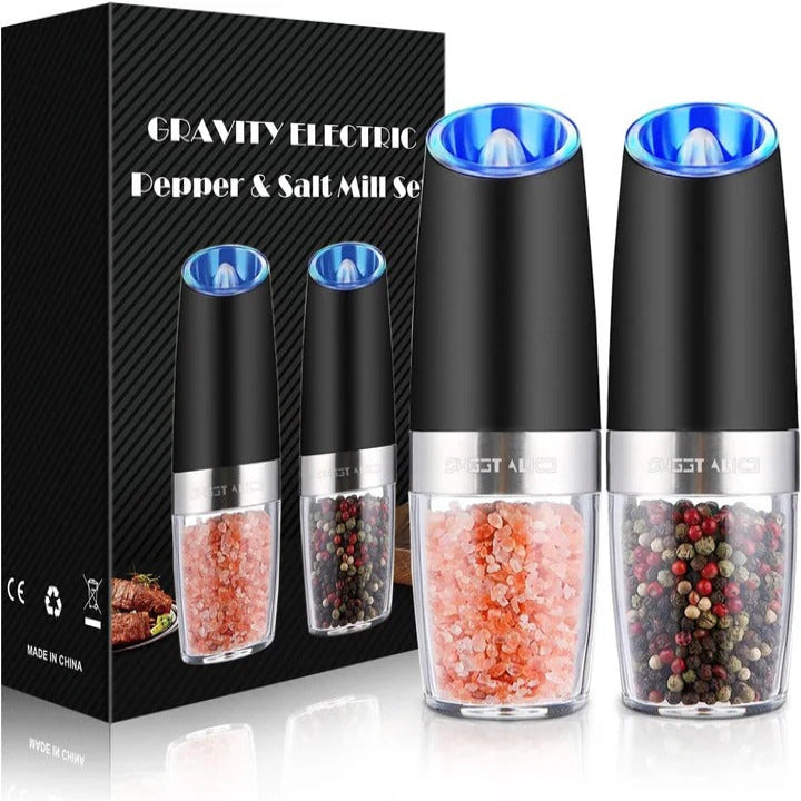 Set of 2 Electric Salt and Pepper Grinders with LED Light