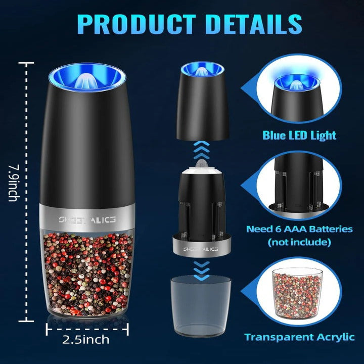 Set of 2 Electric Salt and Pepper Grinders with LED Light