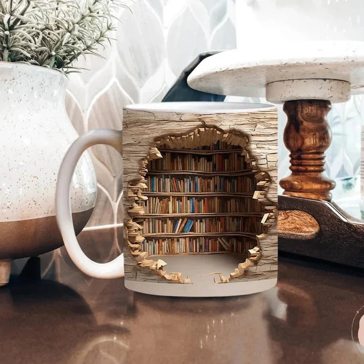 Coffee Mug with Bookshelf Design