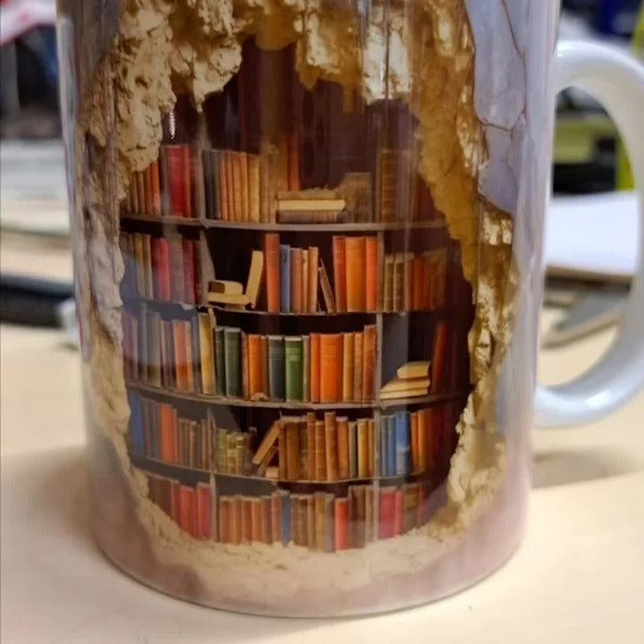 Coffee Mug with Bookshelf Design