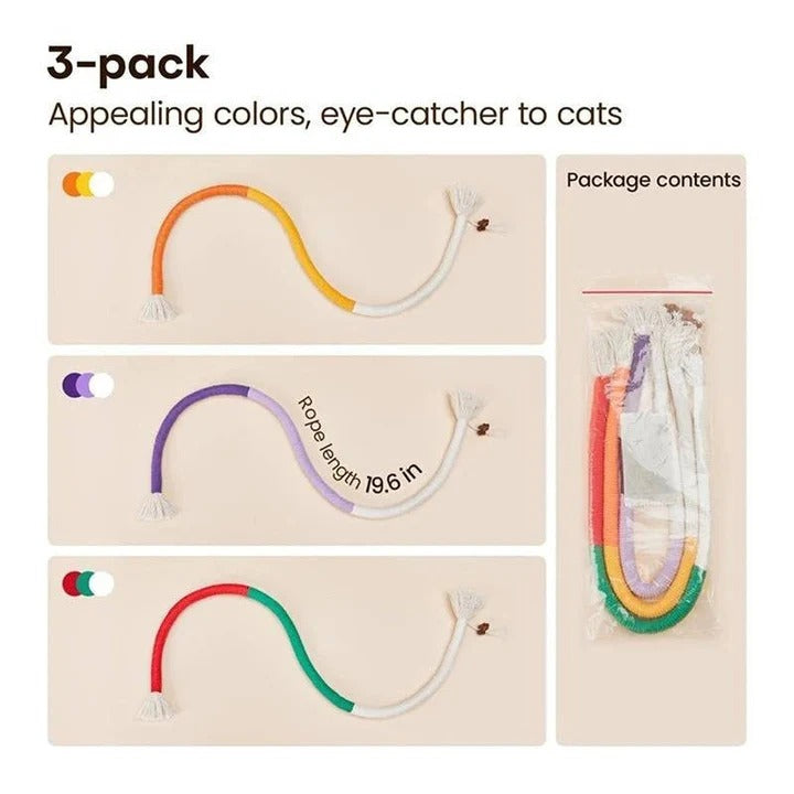 3-Pack Cat Chew Toys with Silvervine Balls and Rope