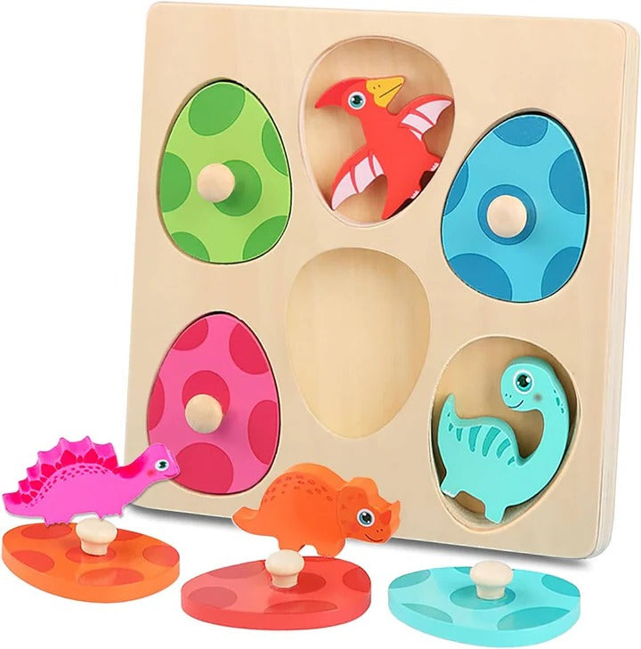 Dinosaur Matching Puzzle Set with Wooden Egg Covers