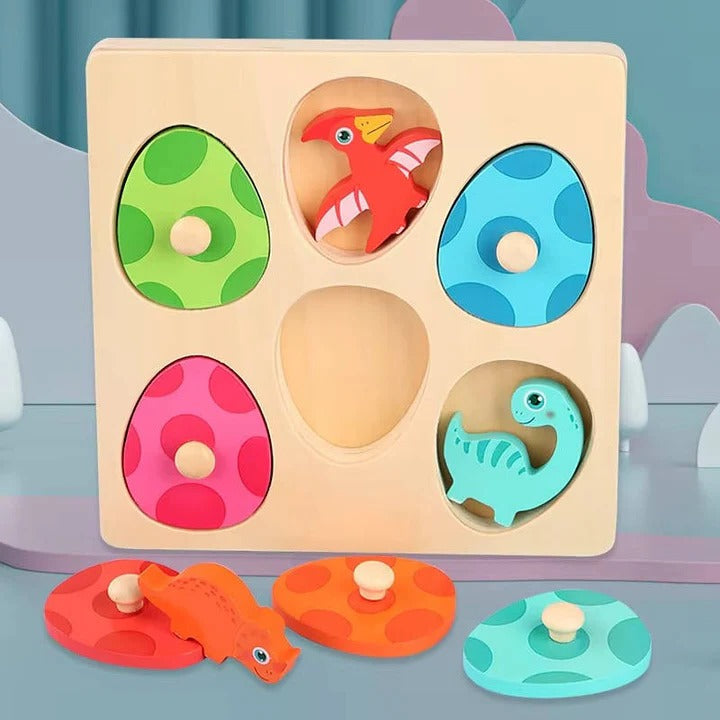 Dinosaur Matching Puzzle Set with Wooden Egg Covers