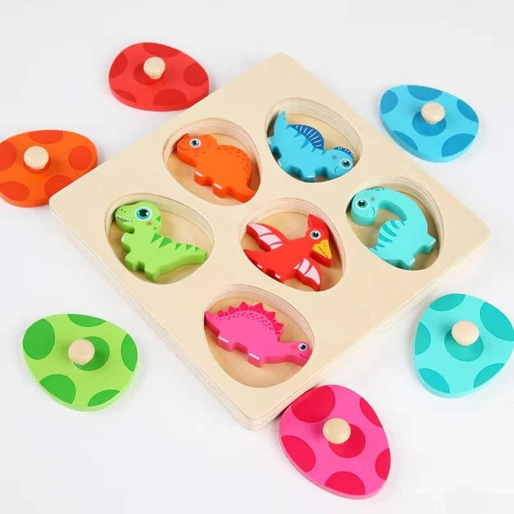 Dinosaur Matching Puzzle Set with Wooden Egg Covers