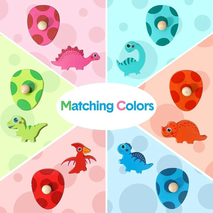 Dinosaur Matching Puzzle Set with Wooden Egg Covers