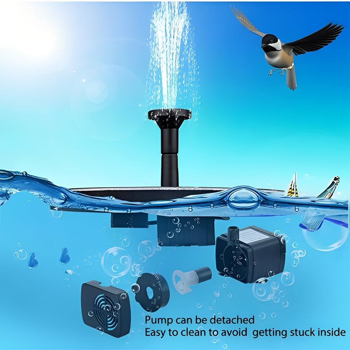 Solar-Powered Floating Fountain Pump for Ponds and Bird Baths