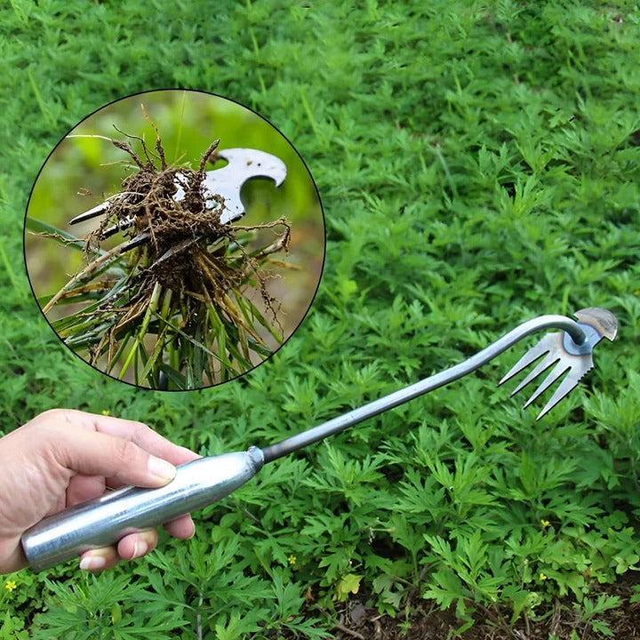 Lawn Care Hand Tool for Weeding with Four Steel Teeth
