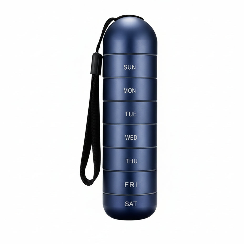 Pill Organizer with 7 Sections in Aluminum for Travel