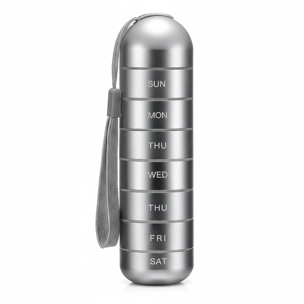 Pill Organizer with 7 Sections in Aluminum for Travel