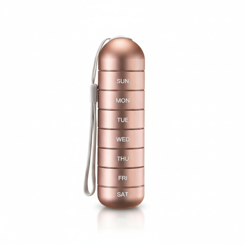 Pill Organizer with 7 Sections in Aluminum for Travel