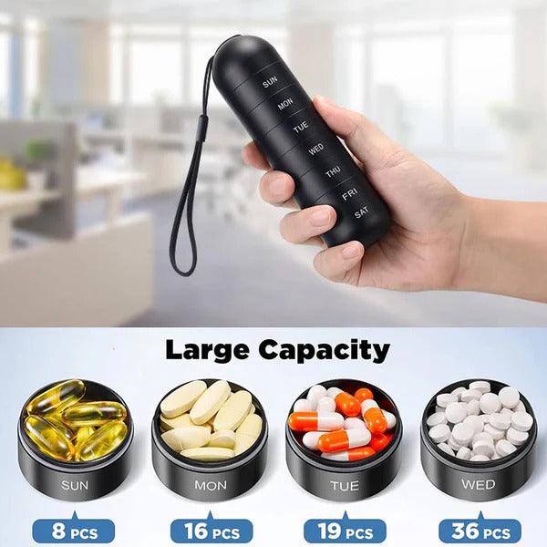 Pill Organizer with 7 Sections in Aluminum for Travel