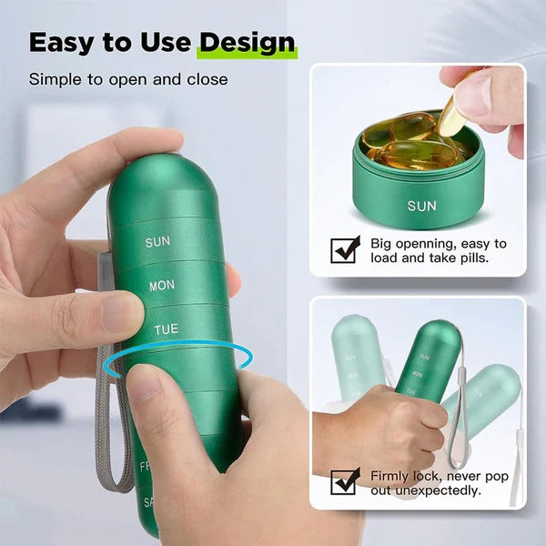 Pill Organizer with 7 Sections in Aluminum for Travel
