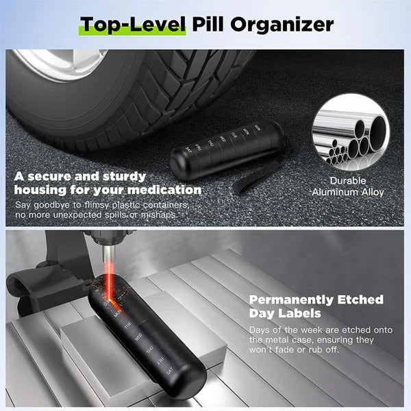 Pill Organizer with 7 Sections in Aluminum for Travel