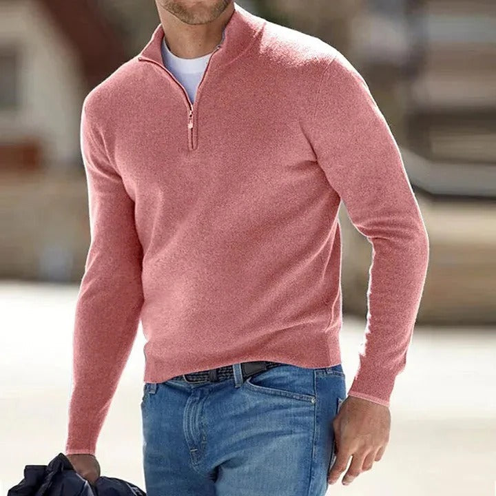 Men's Long Sleeve Sweater in Cashmere with Zipper Front Closure