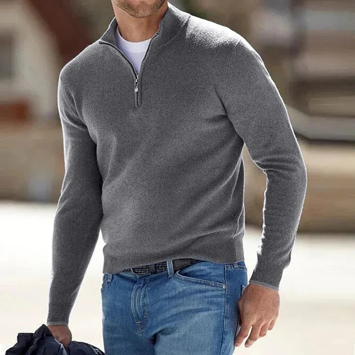 Men's Long Sleeve Sweater in Cashmere with Zipper Front Closure