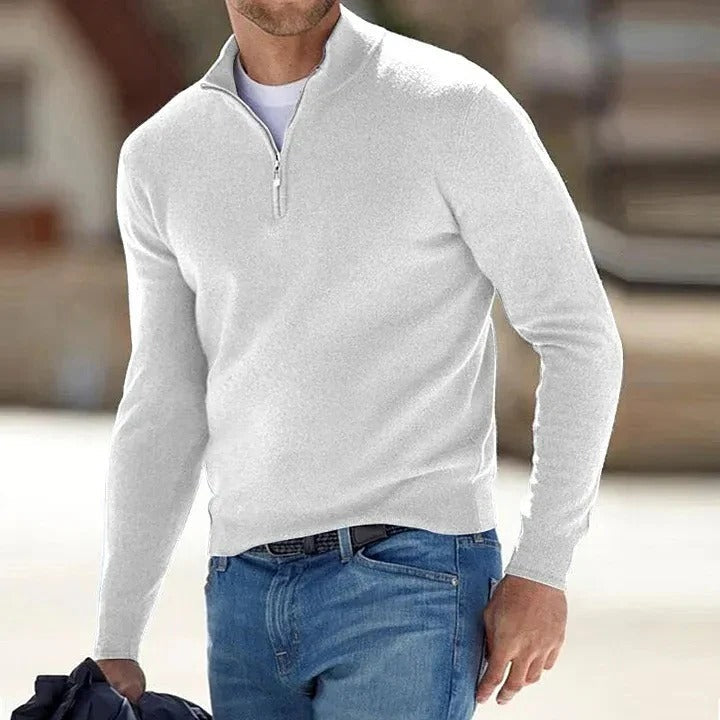 Men's Long Sleeve Sweater in Cashmere with Zipper Front Closure