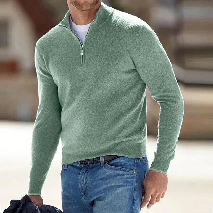 Men's Long Sleeve Sweater in Cashmere with Zipper Front Closure