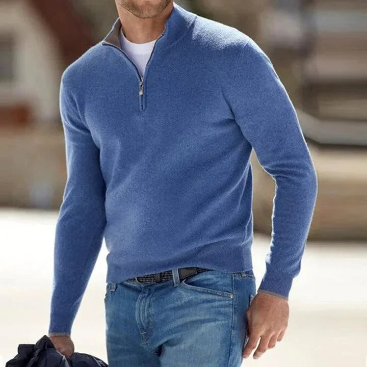 Men's Long Sleeve Sweater in Cashmere with Zipper Front Closure