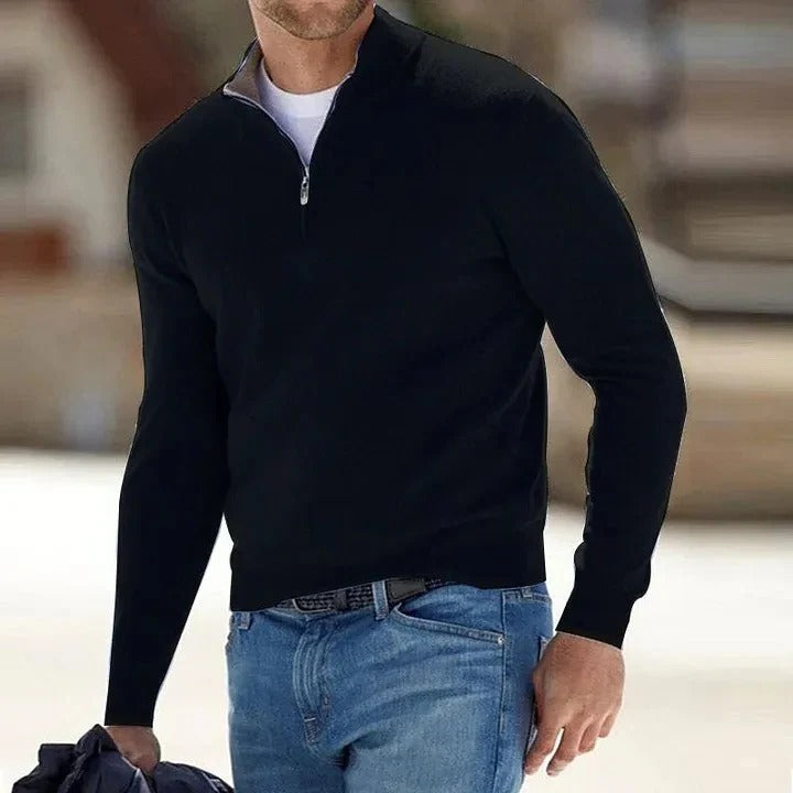 Men's Long Sleeve Sweater in Cashmere with Zipper Front Closure