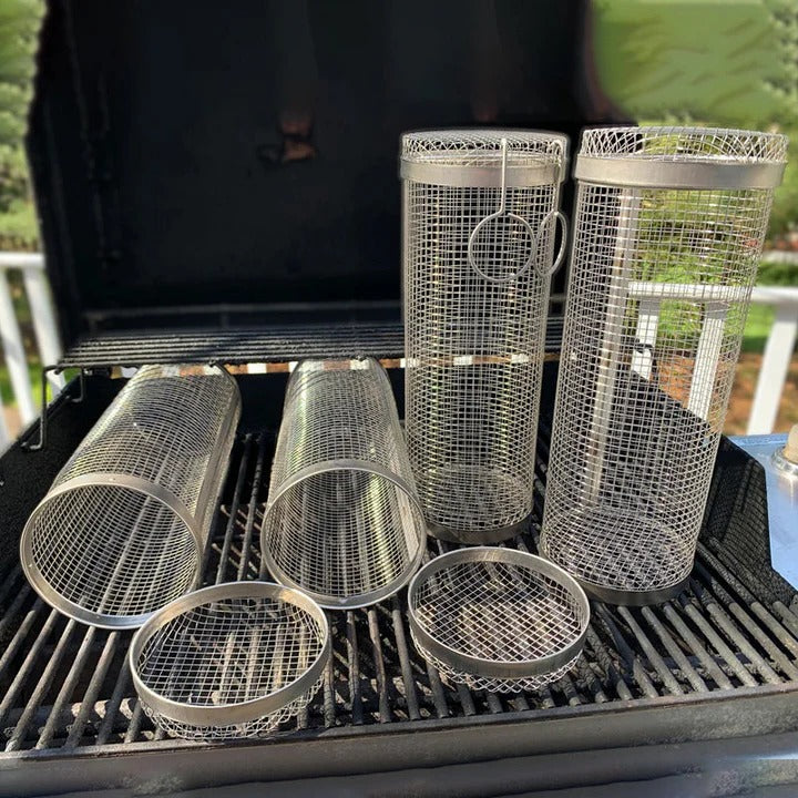 360-Degree Rotating Grill Basket Made of Stainless Steel