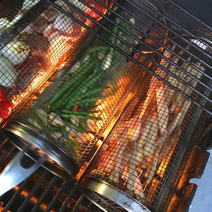 360-Degree Rotating Grill Basket Made of Stainless Steel