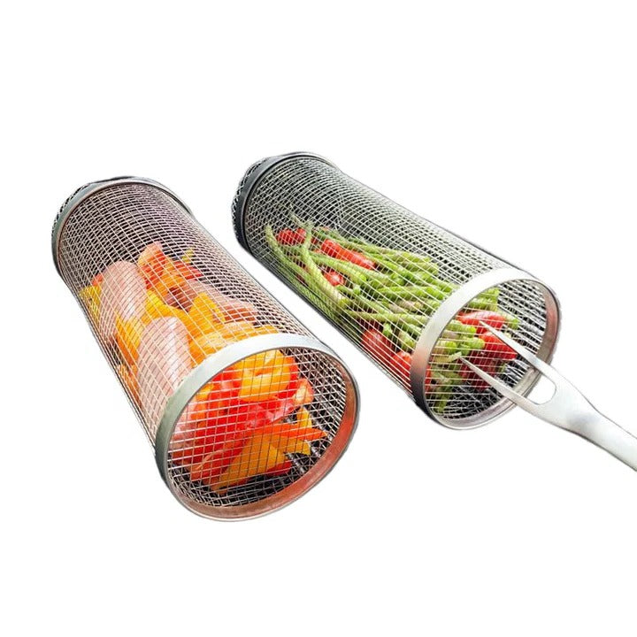 360-Degree Rotating Grill Basket Made of Stainless Steel