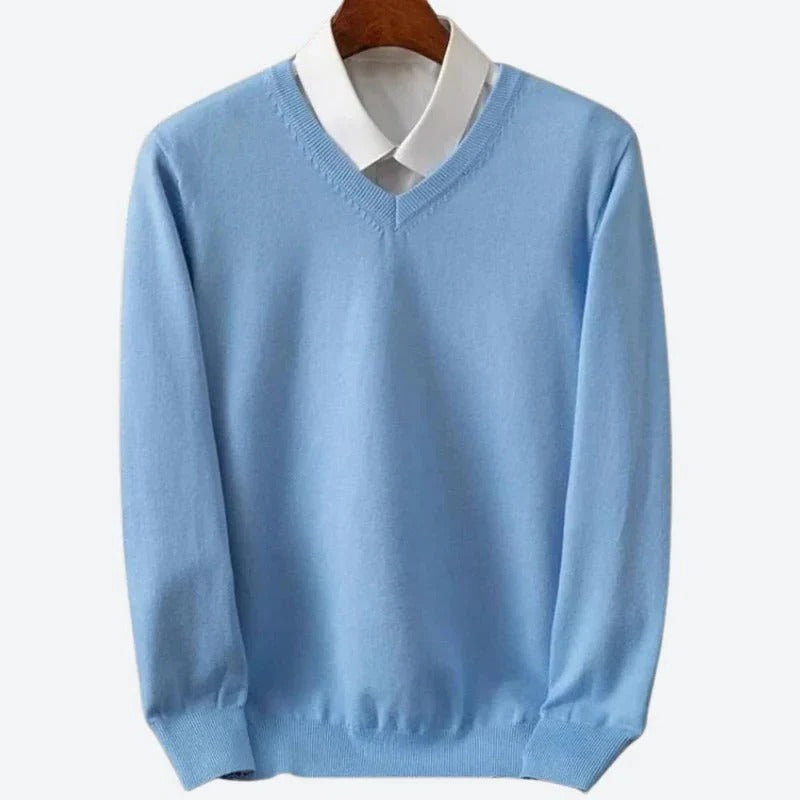 Men's V-Neck Pullover Cashmere Knit Sweater