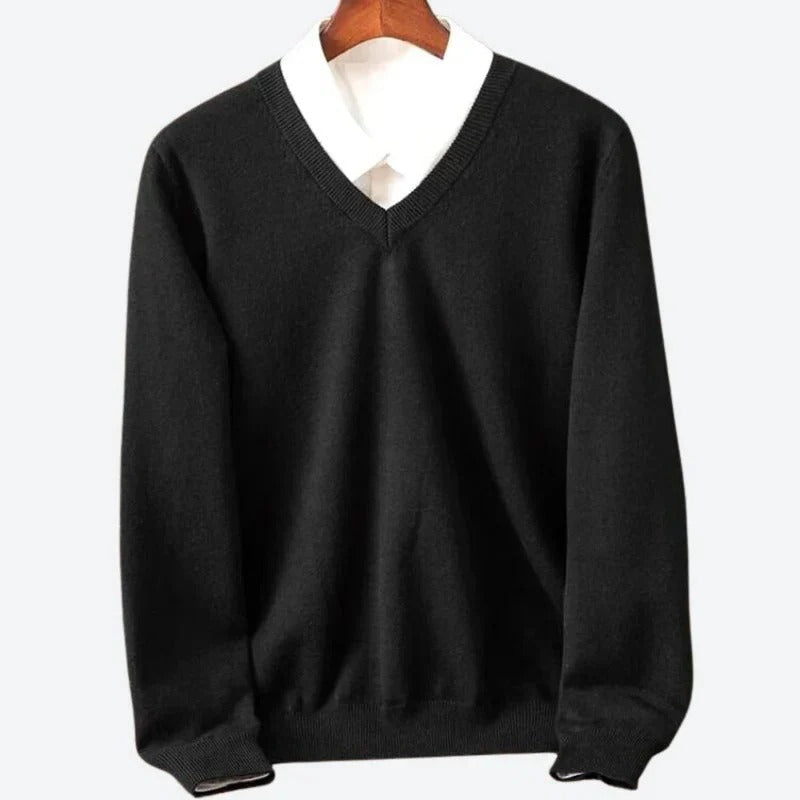 Men's V-Neck Pullover Cashmere Knit Sweater